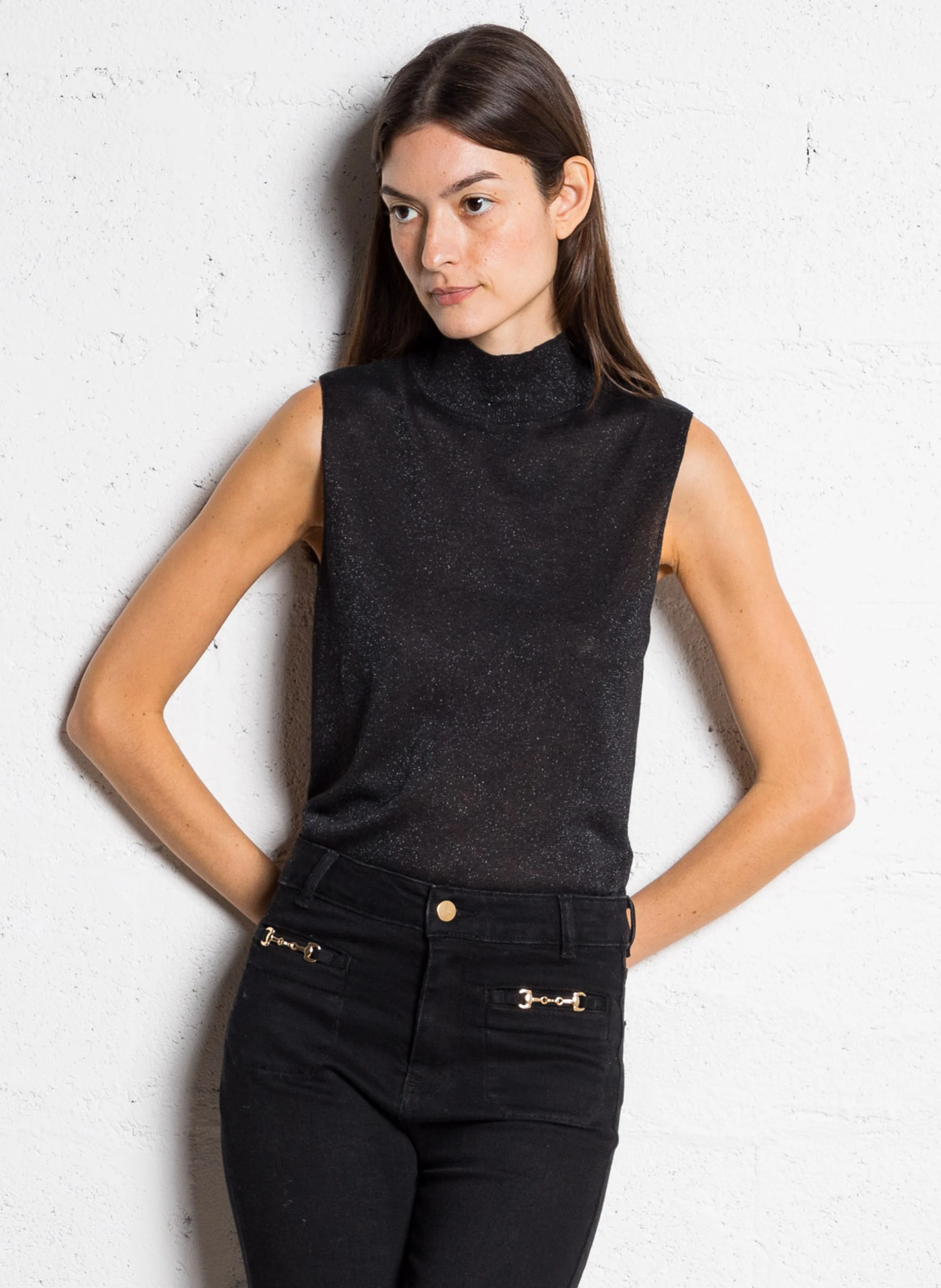 MILY - Pull sans manches pailleté| Noir