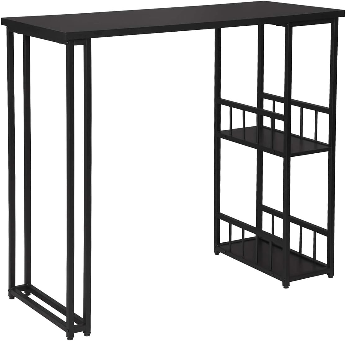 WOLTU Bartisch Stehtisch Bistrotisch Bartheke Tresentisch, mit 2 Ablagefläche, Metallgestell, MDF, 120x50x105cm(BxTxH), Schwarz