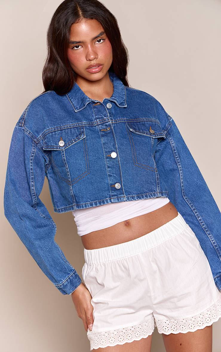 Mid Blue Wash Veste En Jean Courte Bleu Moyen