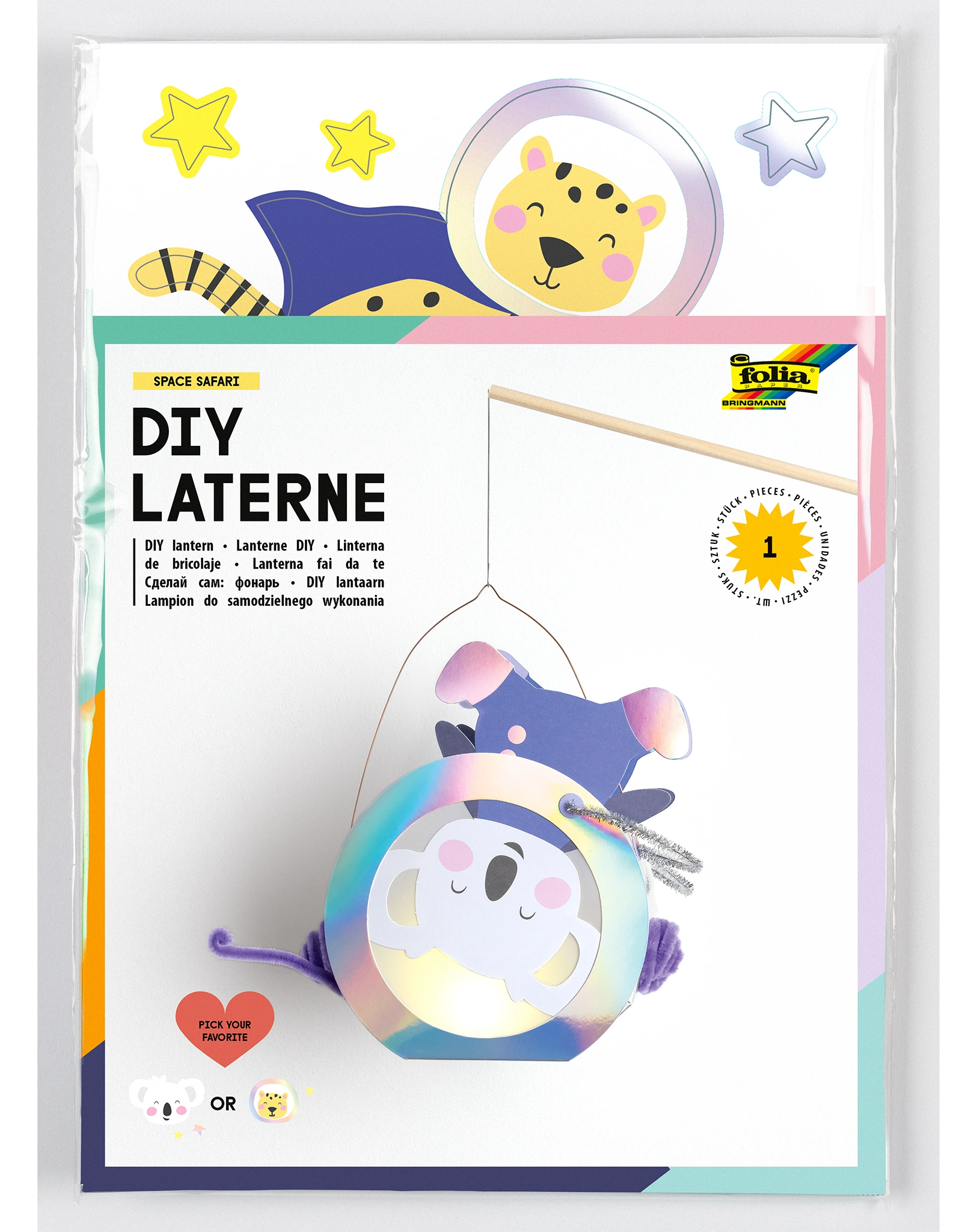Laternen-Bastelset SPACE ANIMALS mehrteilig in bunt