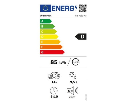 WHIRLPOOL - Lave vaisselle tout integrable 60 cm WIS7030PEF, 14 couverts, Porte à glissières, 43 db