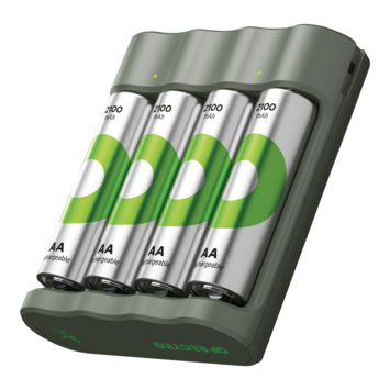 GP Batterijlader + 4x oplaadbare batterijen AA 2100mAh ReCyko + Micro USB-lader