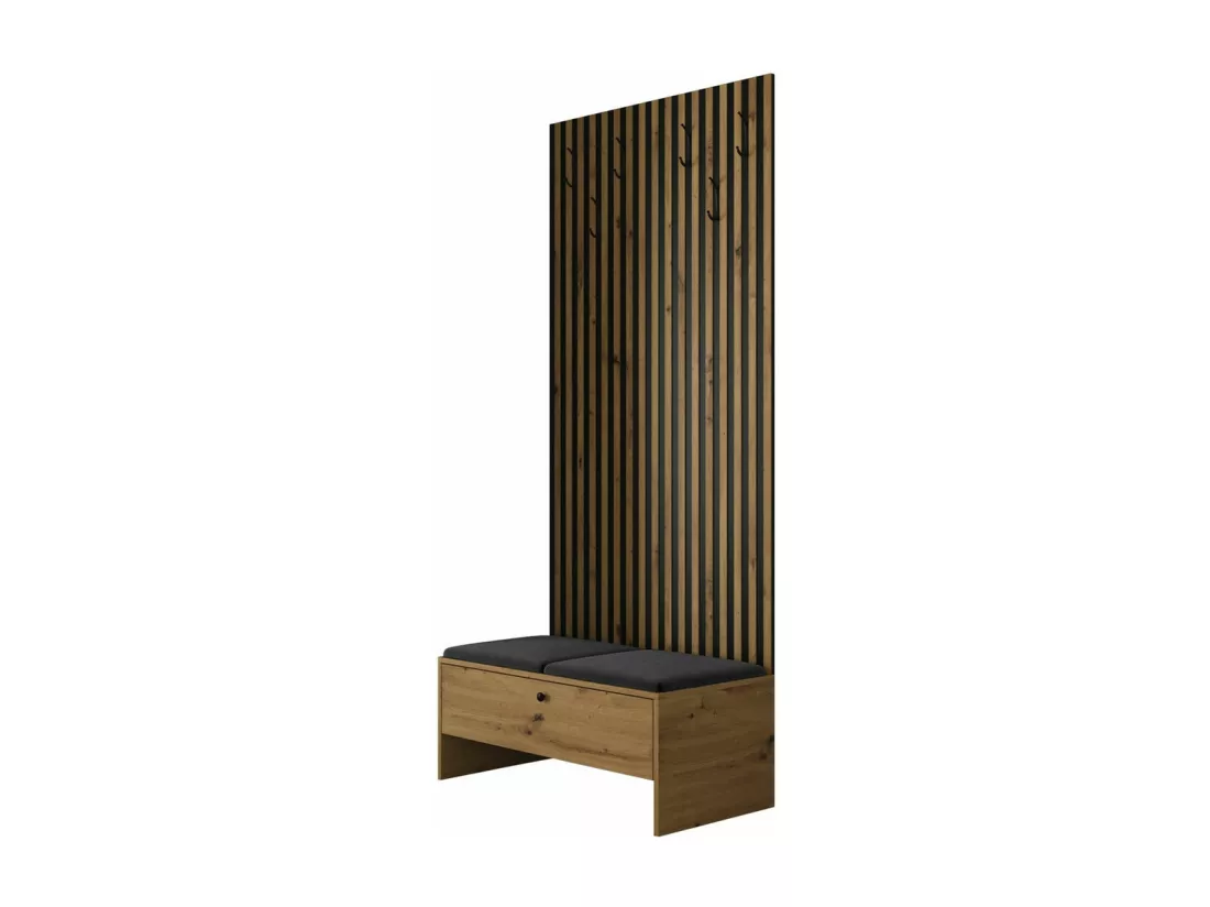 Meuble d'entrée Hartford 321, 206x85x44cm, Chêne Artisan|Noir, Tapisserie|Stratifié