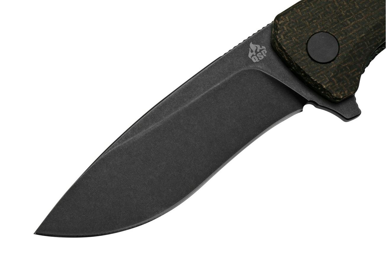 QSP Knife Raven QS122-D2 Rough Brown Micarta, Black D2, zakmes