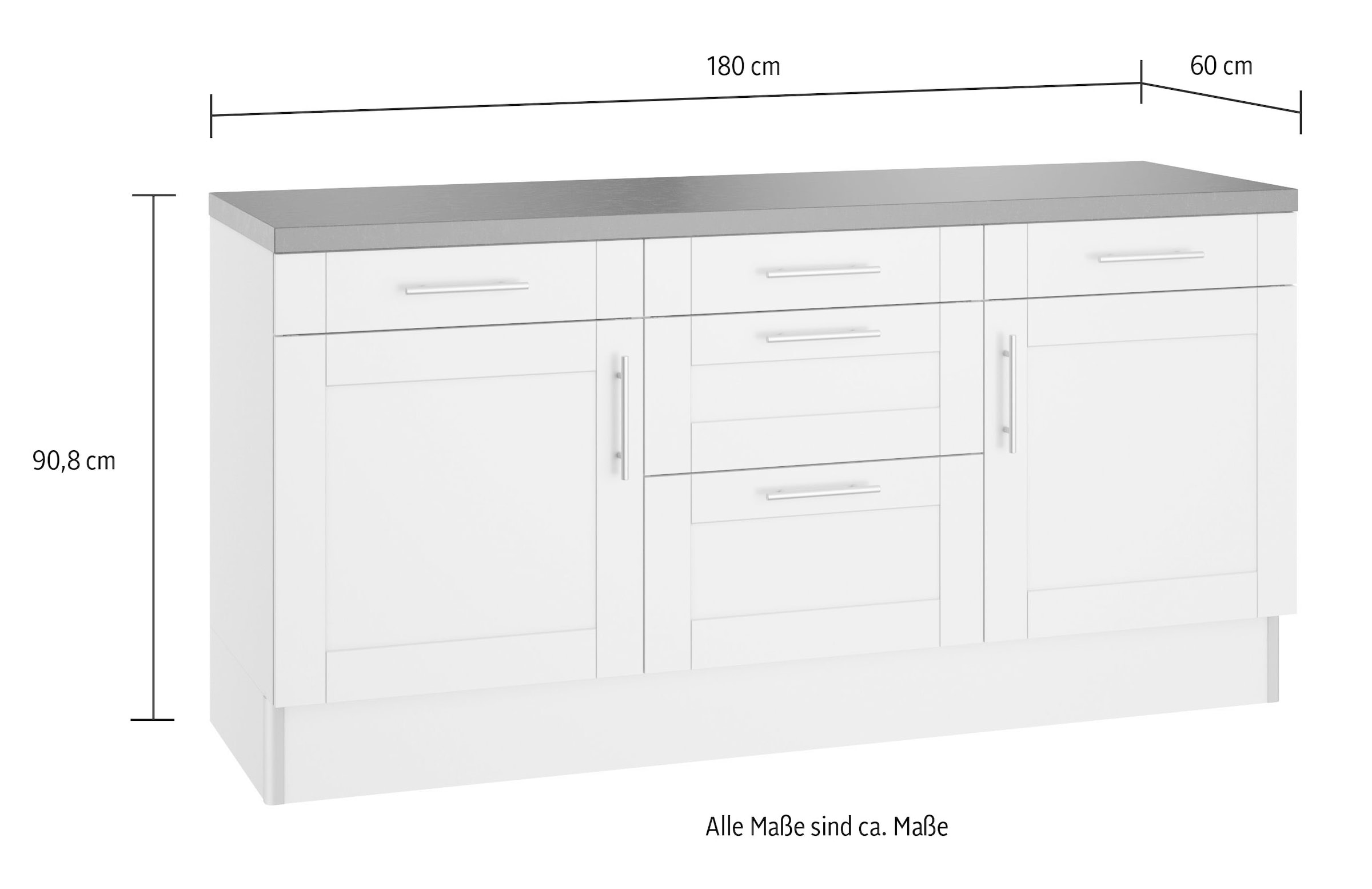 KOCHSTATION Küche »KS-Ahus« 180 cm breit, ohne E-Geräte, Soft Close Funktion, MDF Fronten