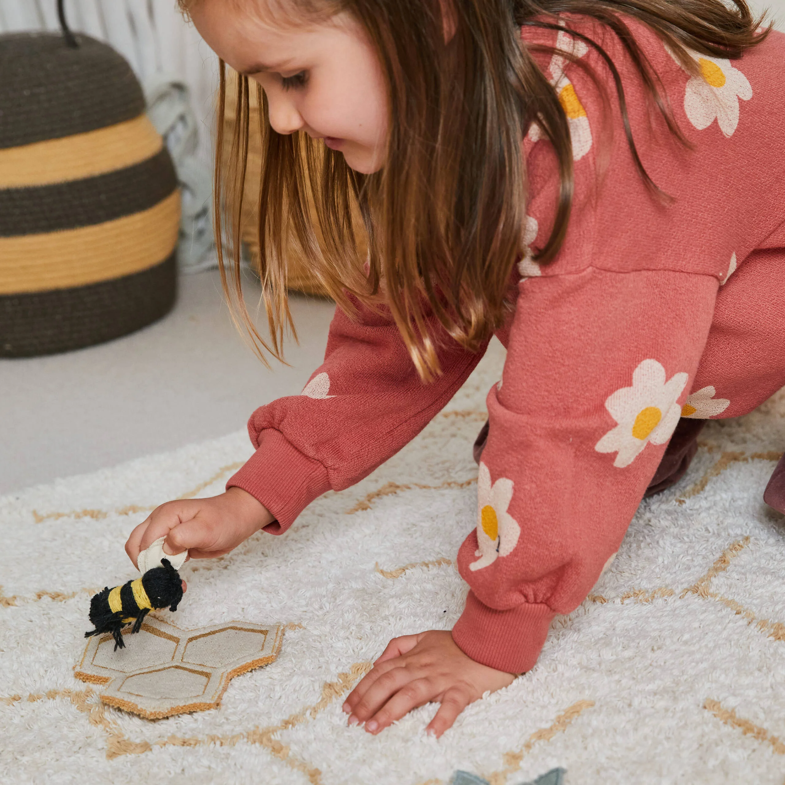 POLLINATION - Tapis rectangulaire lavable en coton | Beige