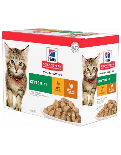 Hill's Feline Kitten Poultry Selection Multipack - Kattenvoer - Kip Kalkoen 85 g 12 stuks