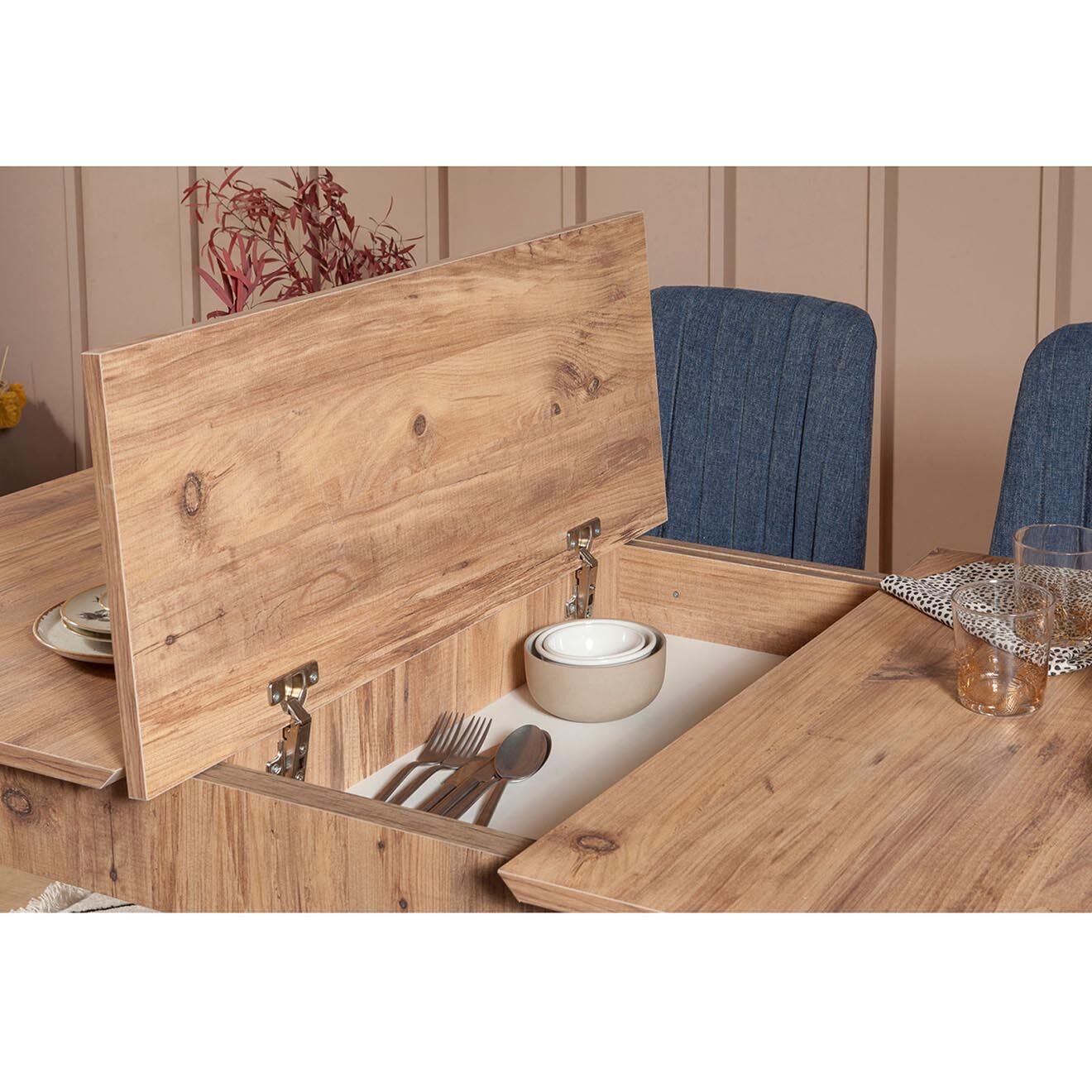 Homitis Ensemble Table + 2 Chaises + 2 Bancs Vina 1048 beige/bleu foncé