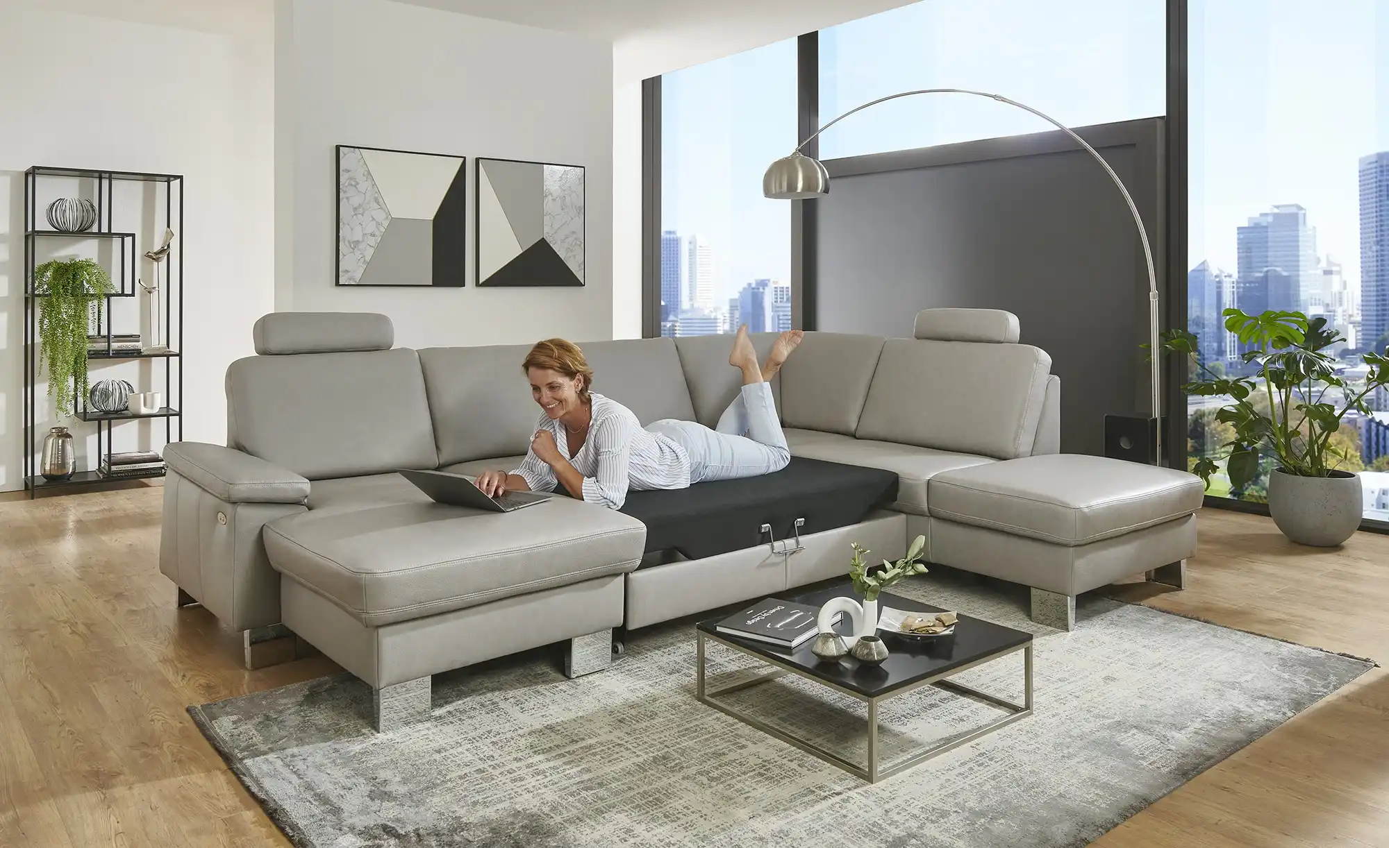 meinSofa Wohnlandschaft mit Sitz- und Rückenbezug aus Echtleder Samu-L