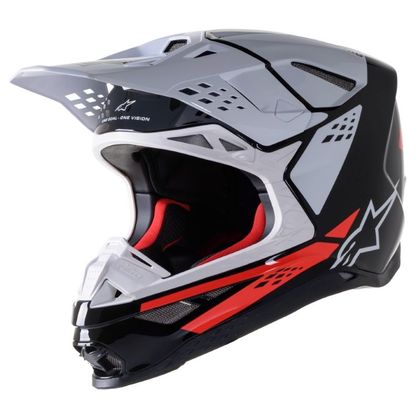 Casque cross Alpinestars SUPERTECH S-M8 FACTORY - BLACK WHITE RED FLUO GLOSSY 2023 - Noir / Blanc