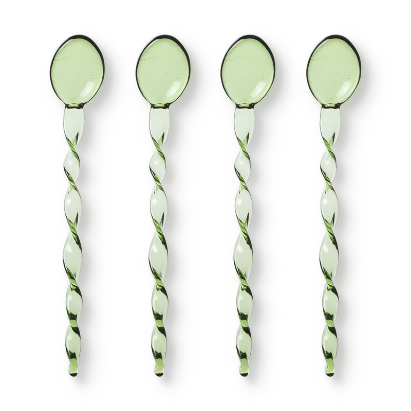 Theelepels groen - glas - set van 4