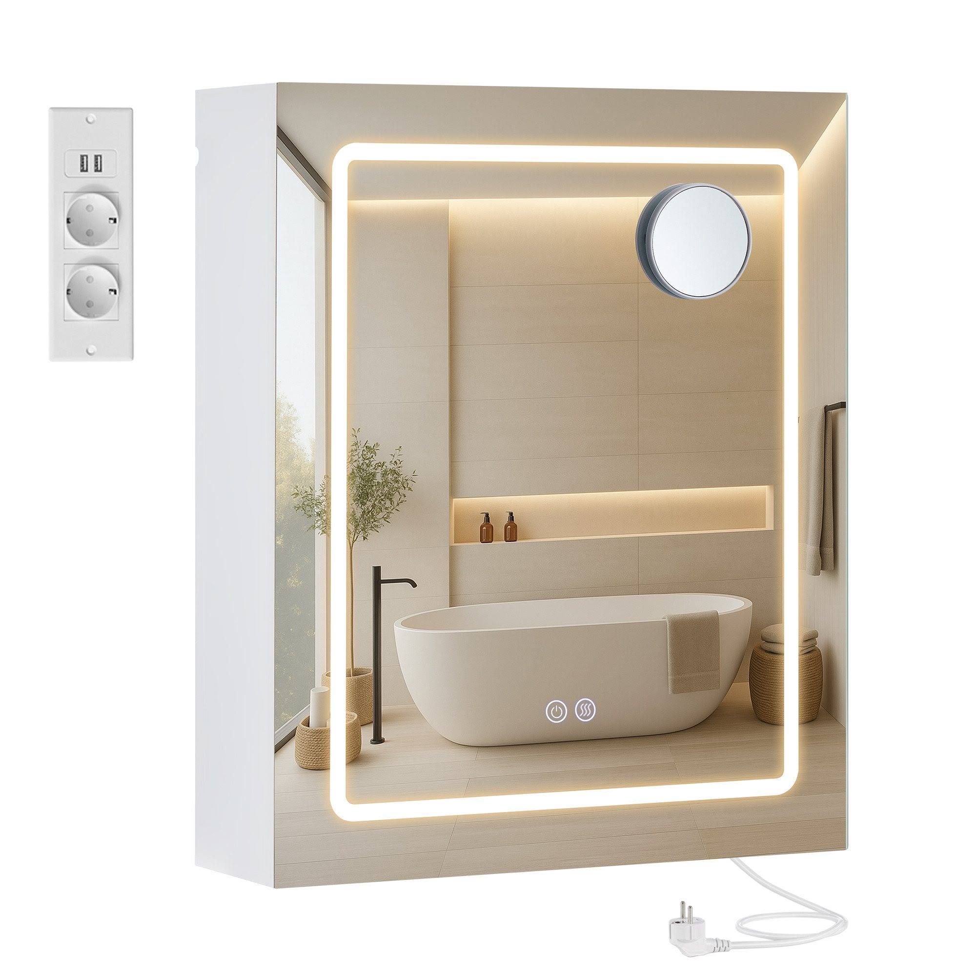 VASAGLE Wandschrank mit Spiegel und LED-Beleuchtung