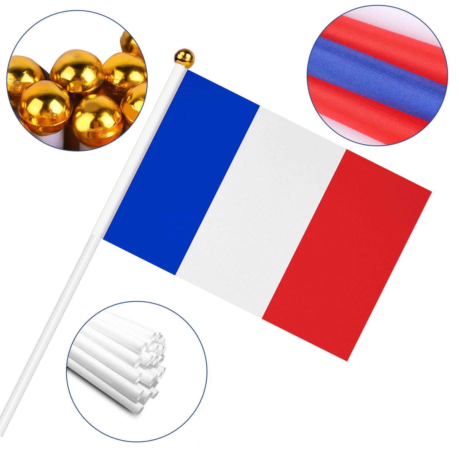 (30er Set) 30x20cm Französische Flagge Fussball EM Party Deko Banner Hand Stabfahne - Frankreich
