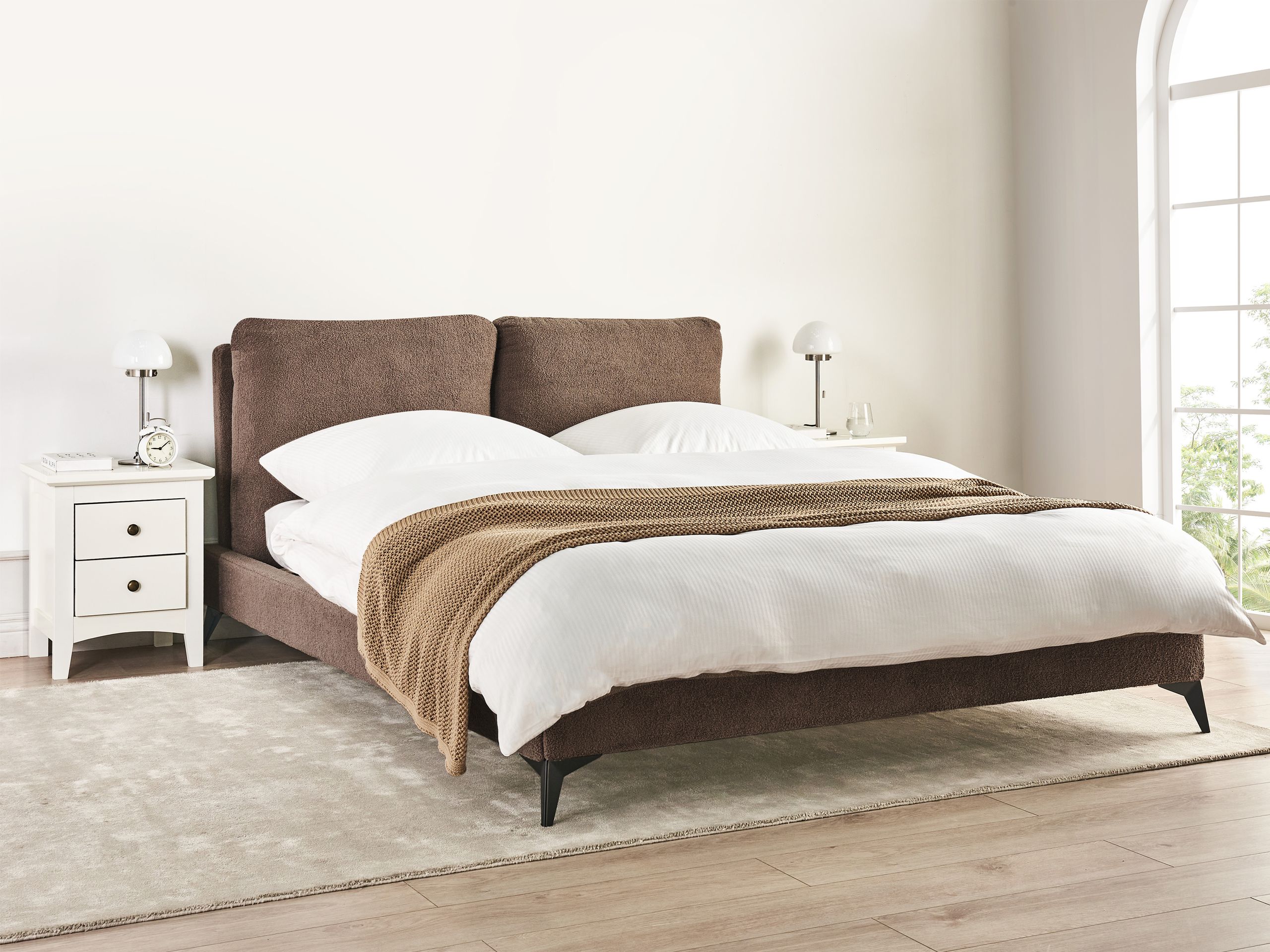 Beliani - MELLE  - Tweepersoonsbed - Bruin - 160 x 200 cm - Bouclé