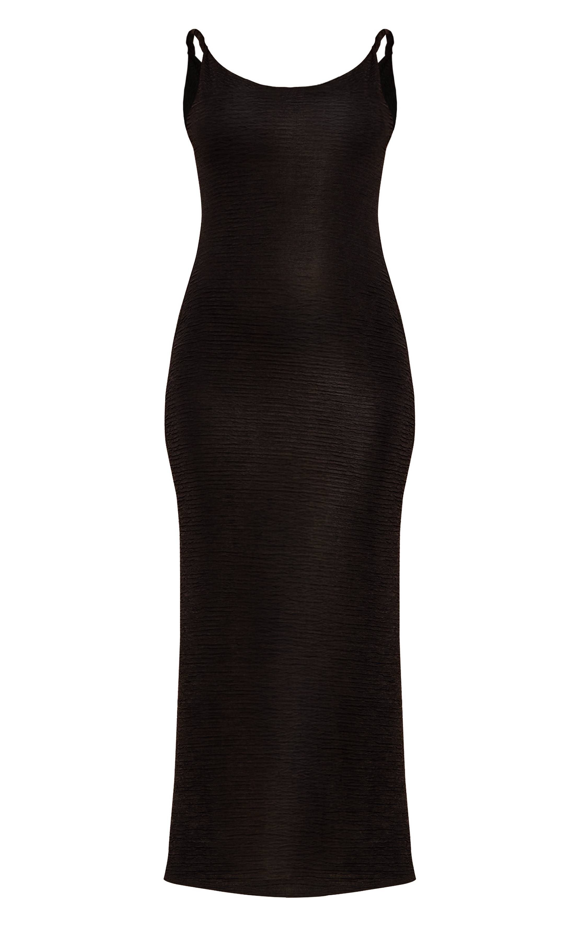 Noir Robe Longue Texturée Avec Détail De Bretelles Torsadées