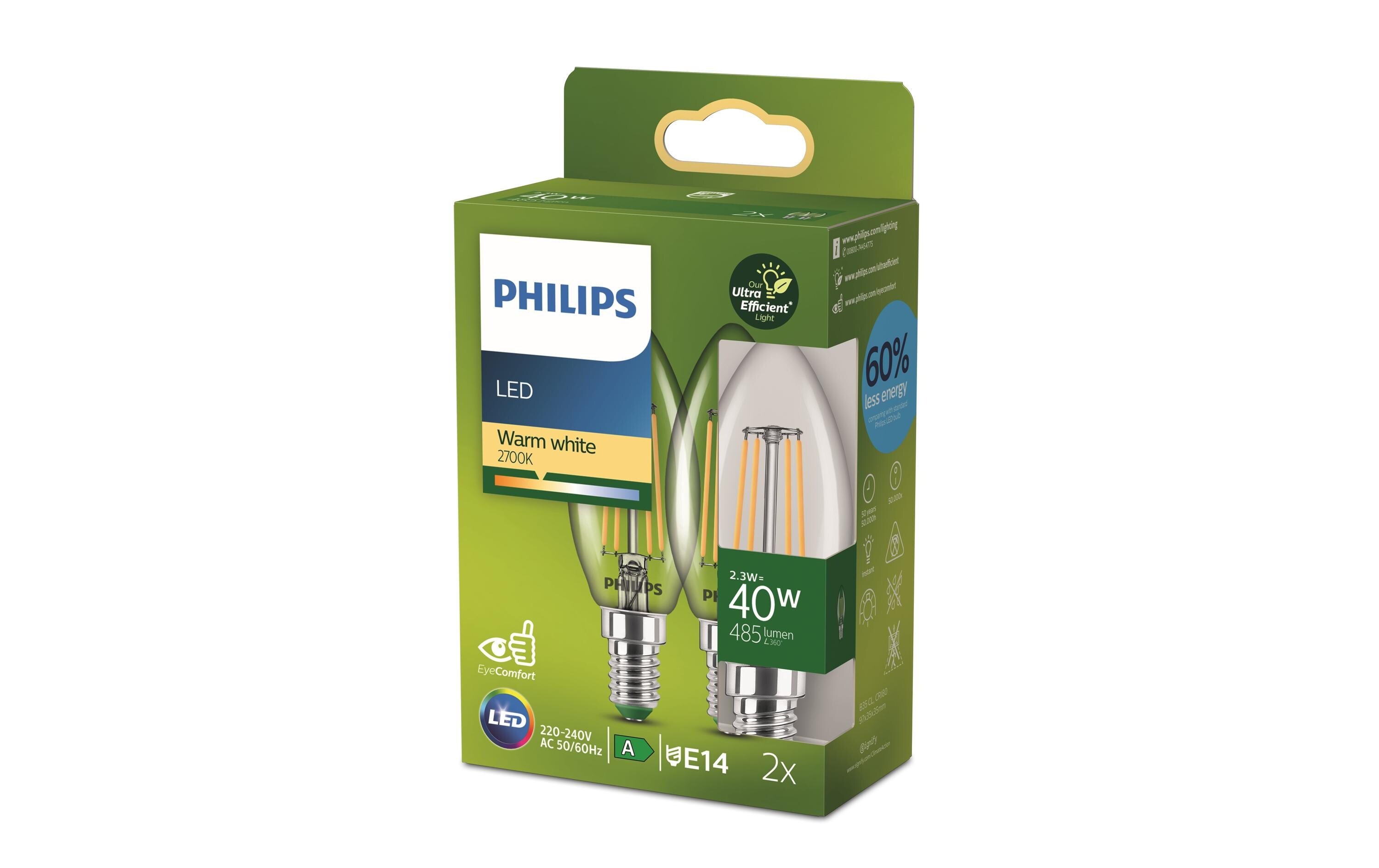 Lampe Classic, 2x LED-Lampe 40W B35 E14 2700K NeutralweissLeuchtmittel B35 mit klarem Glas