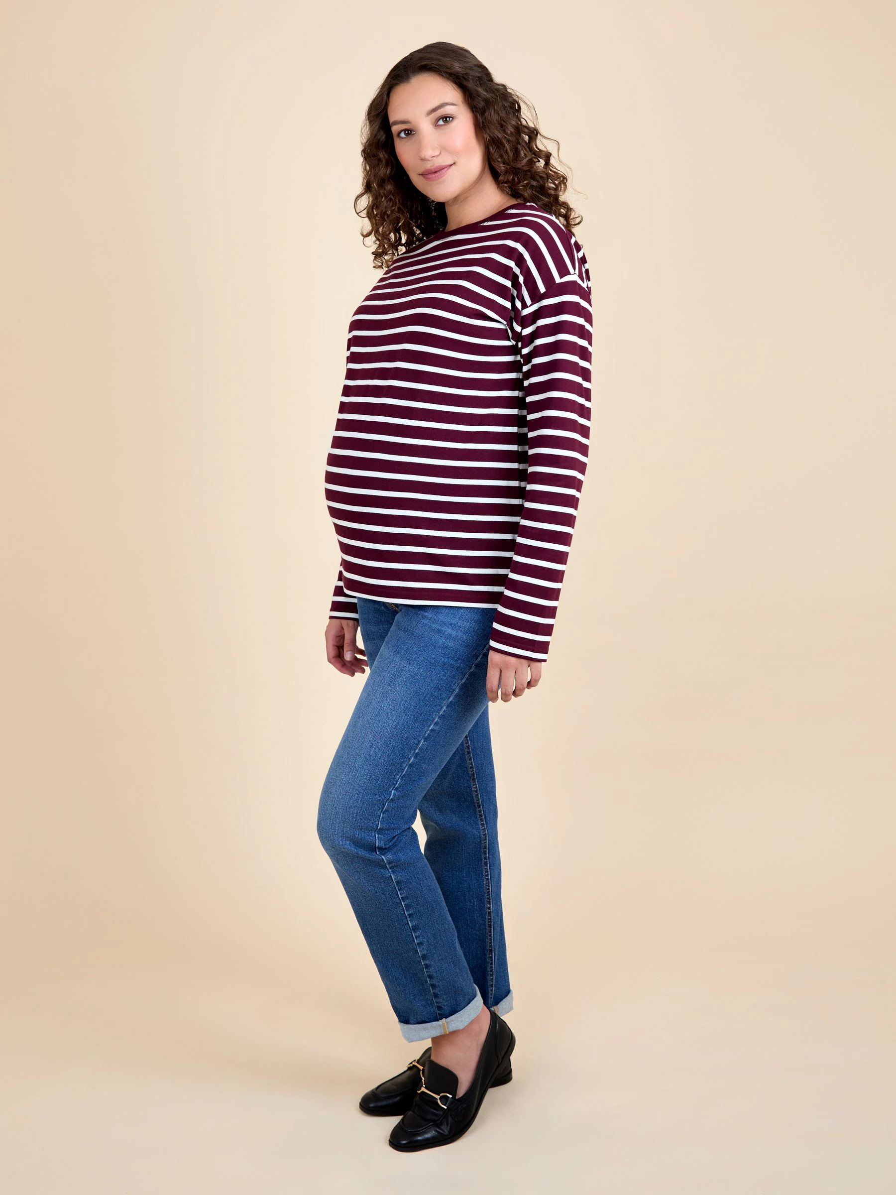 Wijn - JoJo Maman Bébé Stripe Long Sleeve Boyfriend Maternity T-Shirt