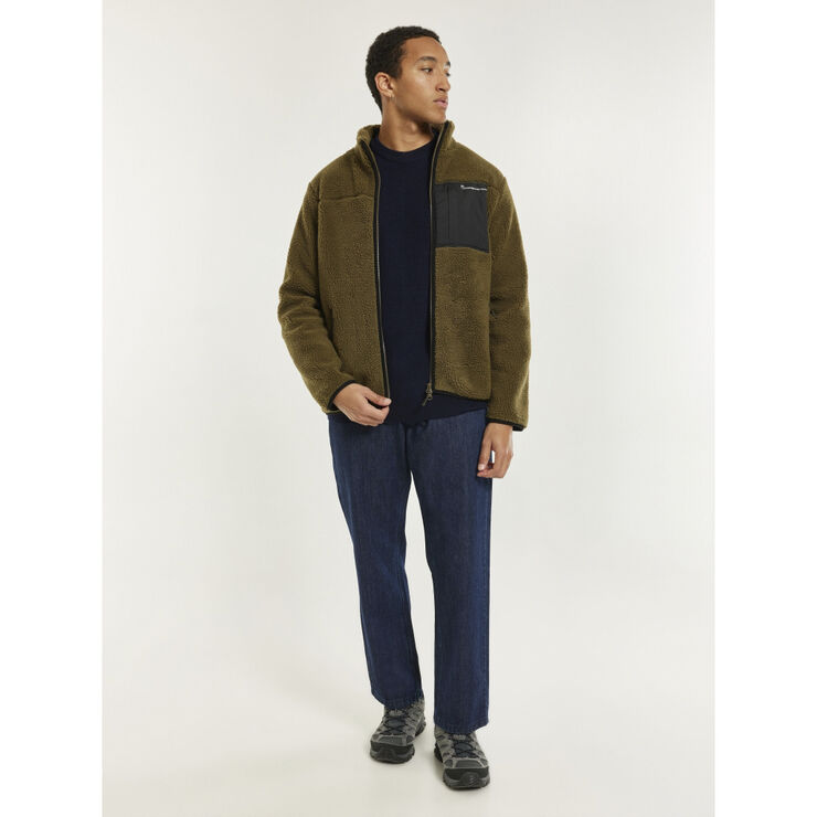 Knowledge Cotton Apparel Teddy fleece zip sweat - GRS/Vegan Dark olive