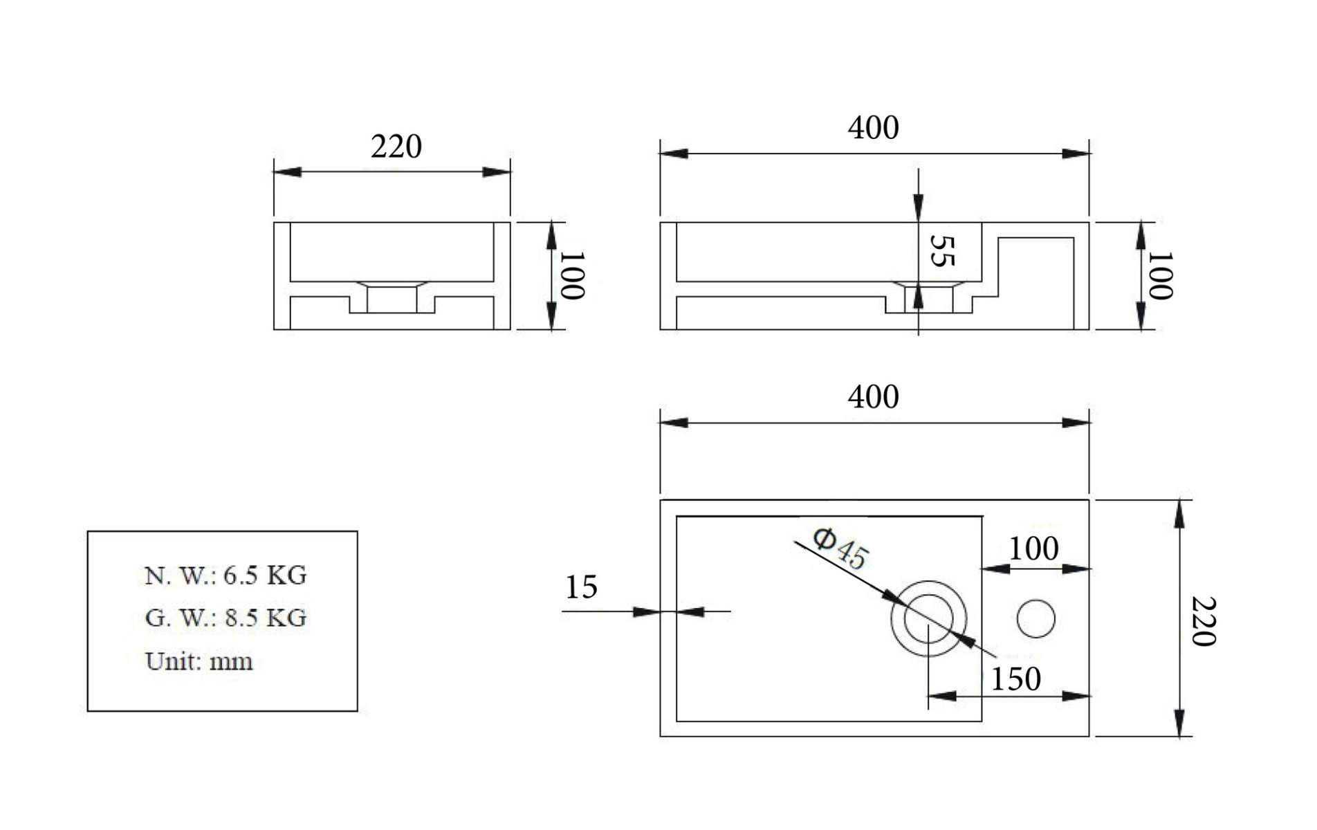 Mueller Dash fontein met kraangat rechts 40x22x10cm