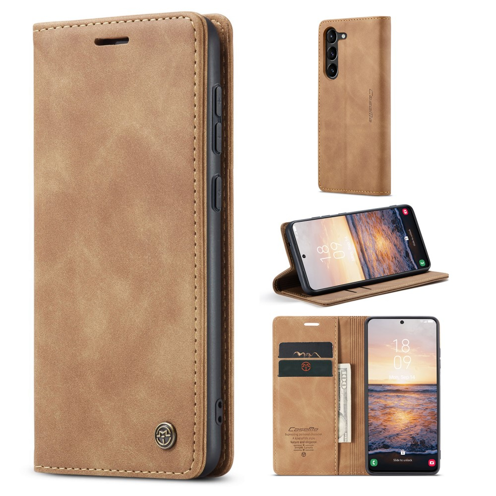 Samsung Galaxy S23 5G Leder Tasche Flip Wallet Etui mit Kartenfächern - Hellbraun