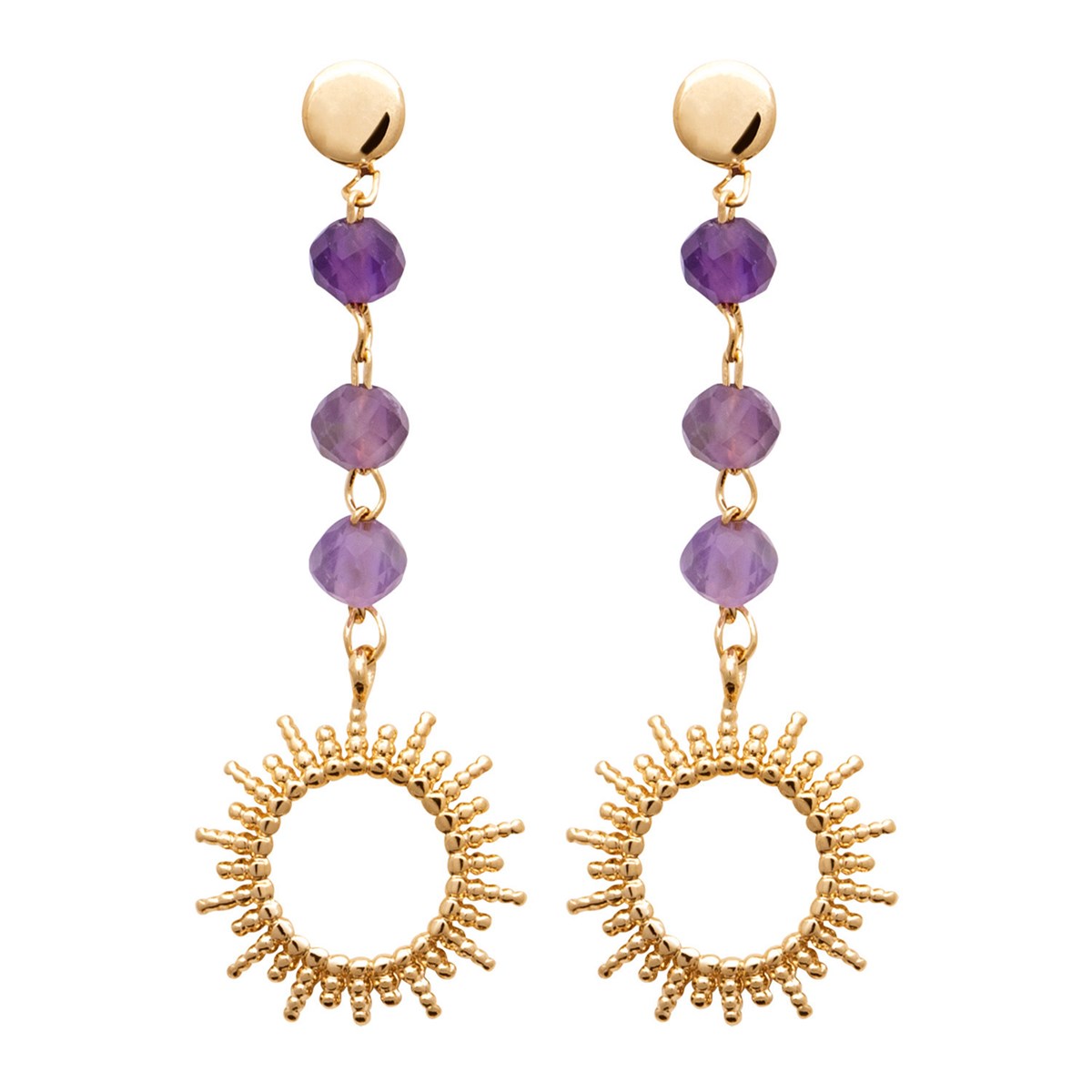 Boucles d'oreilles Brillaxis soleil et améthyste