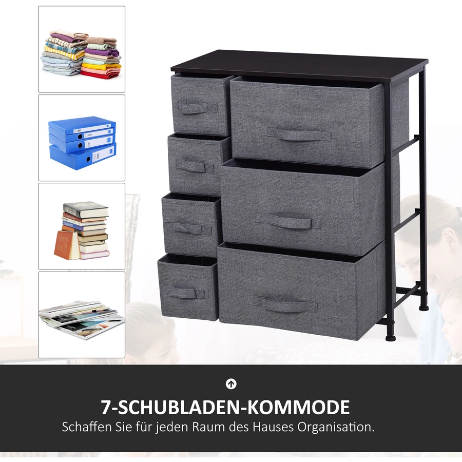 HOMCOM Kommode mit 7 faltbaren Stoffschubladen grau