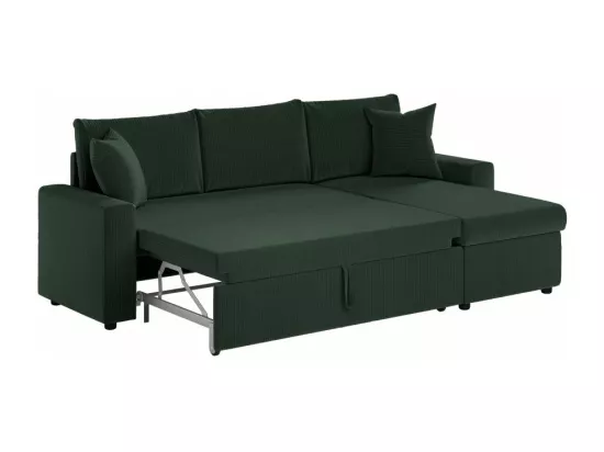 Canapé d'angle 3 places Maria réversible, convertible avec coffre en velours côtelé - Vert foncé - L227 x P146 x H81cm - Loungitude