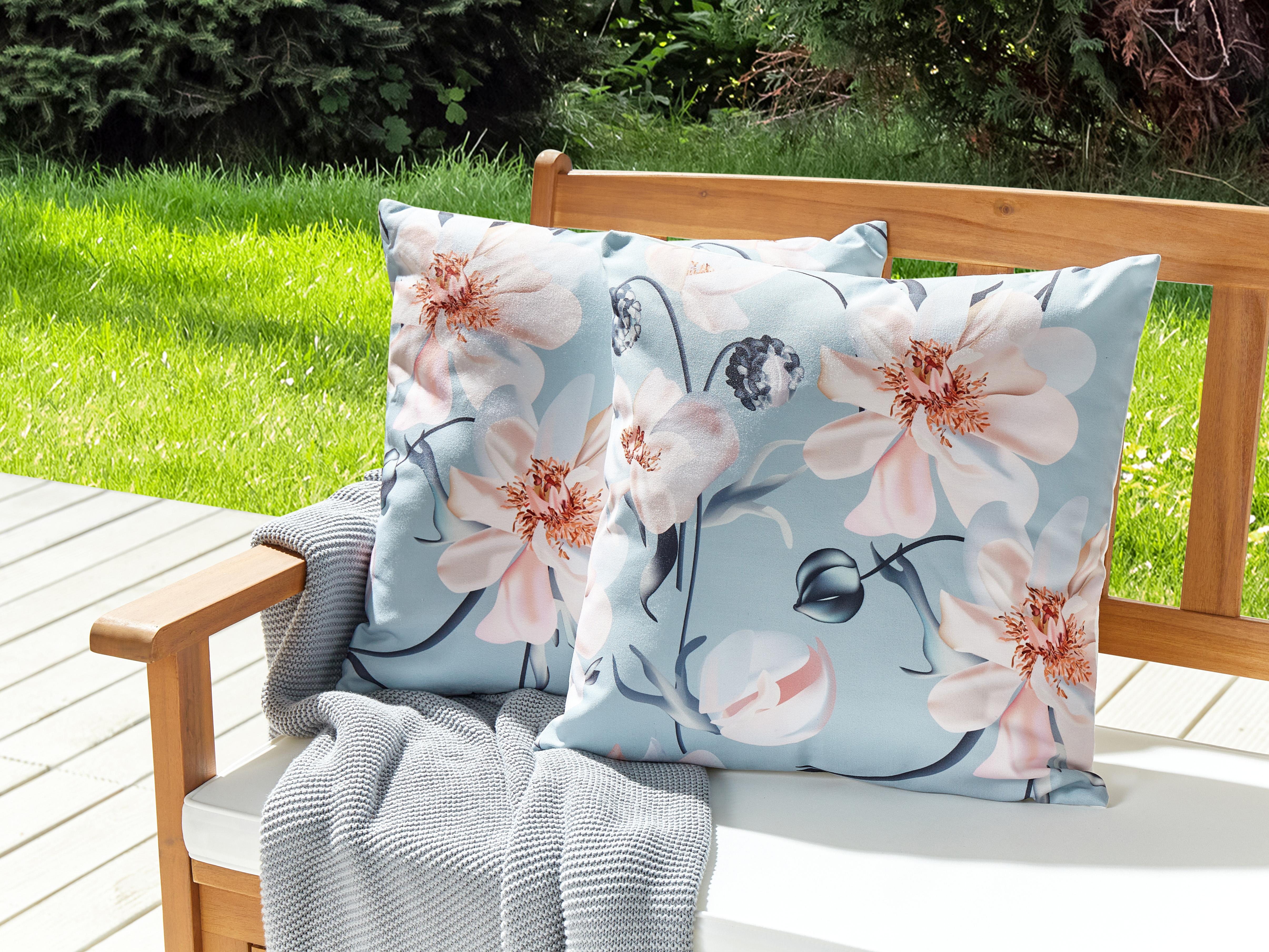 Set van 2 tuinkussens APRICALE bloempatroon 45 x 45 cm Blauw
