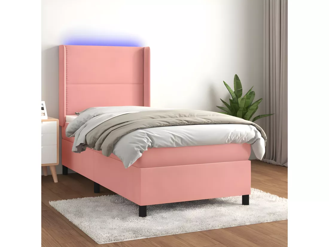 Sommier tapissier avec matelas et LED Rose 90x190 cm Velours