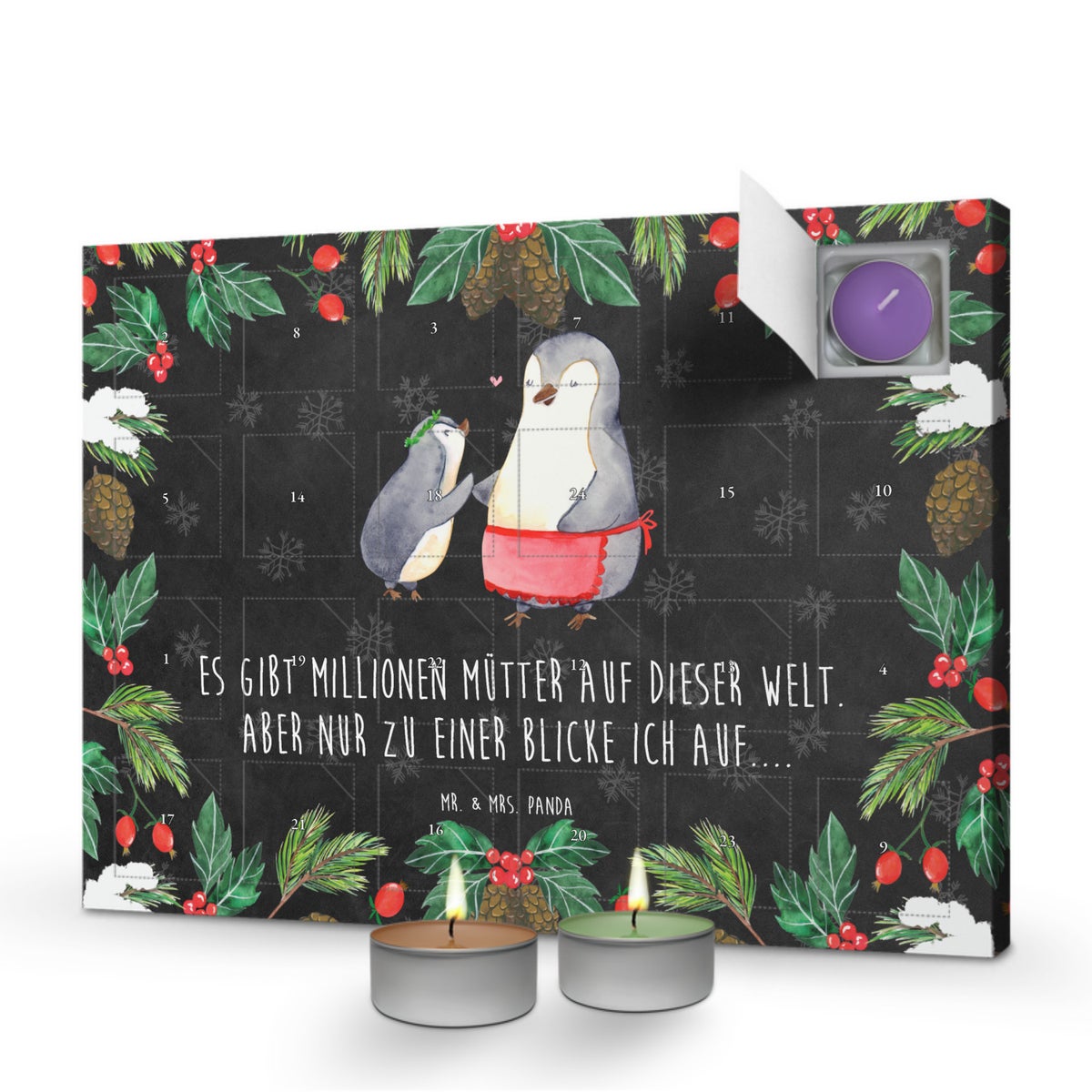 Mr. & Mrs. Panda Geurkaars Adventskalender Pinguïn met Kind - Zwart