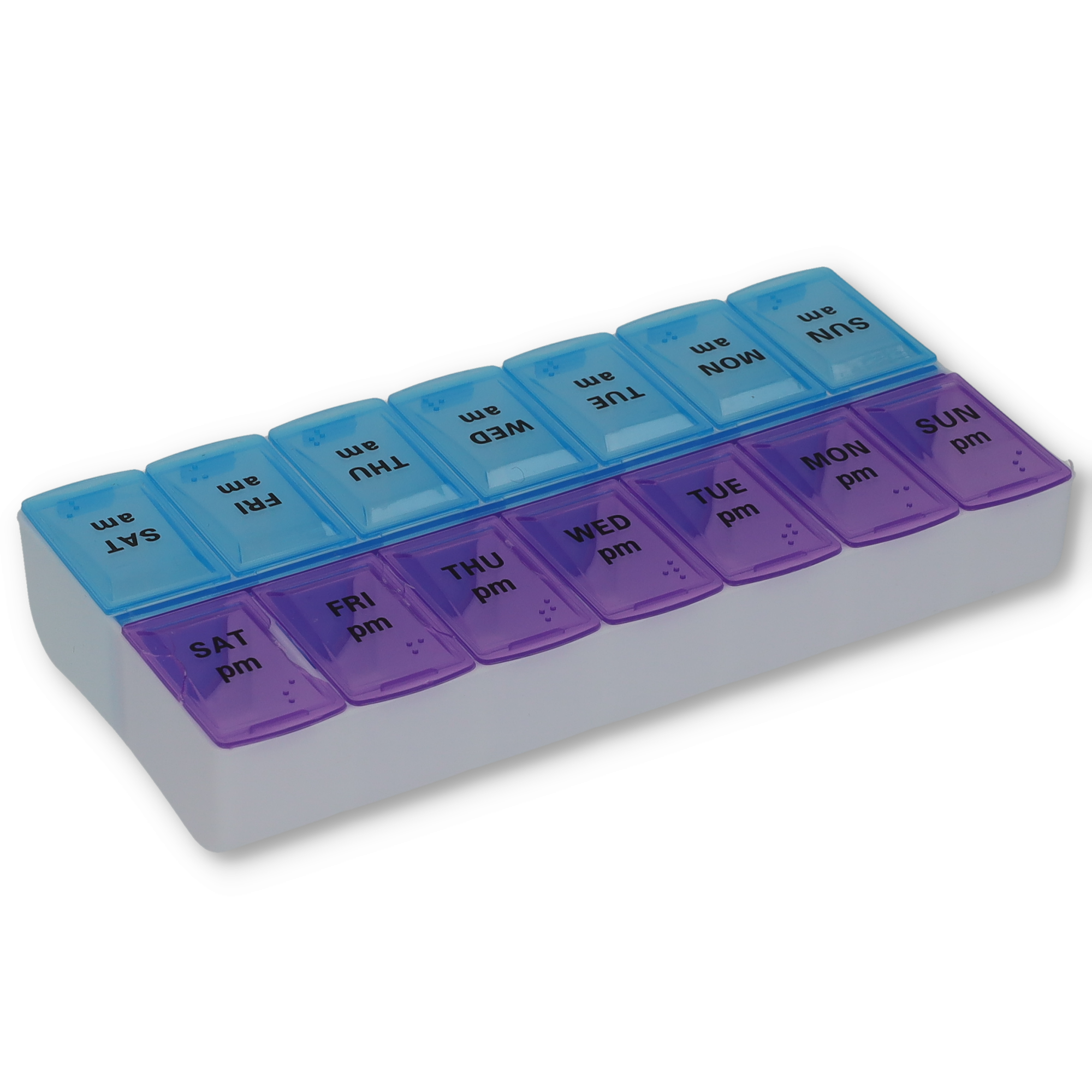 (170x90mm) Medikamenten Dosierer 7 Tage Dosett Tablettenbox Supplements Pillendose -  Lila / Blau