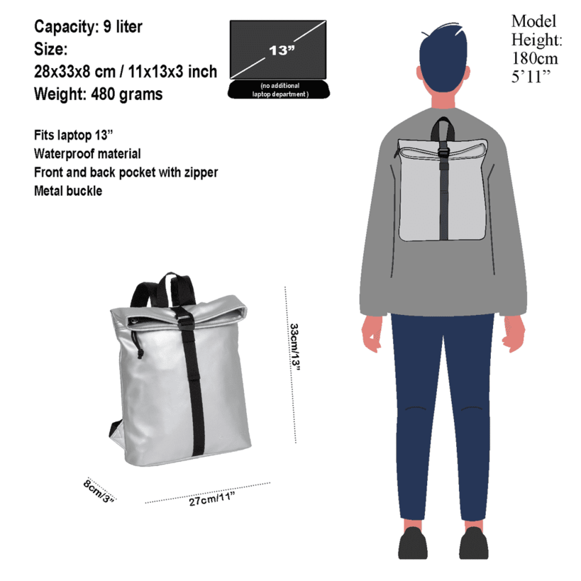 New Rebels Mart Los Angeles Rolltop Backpack Mini Metallic Silver