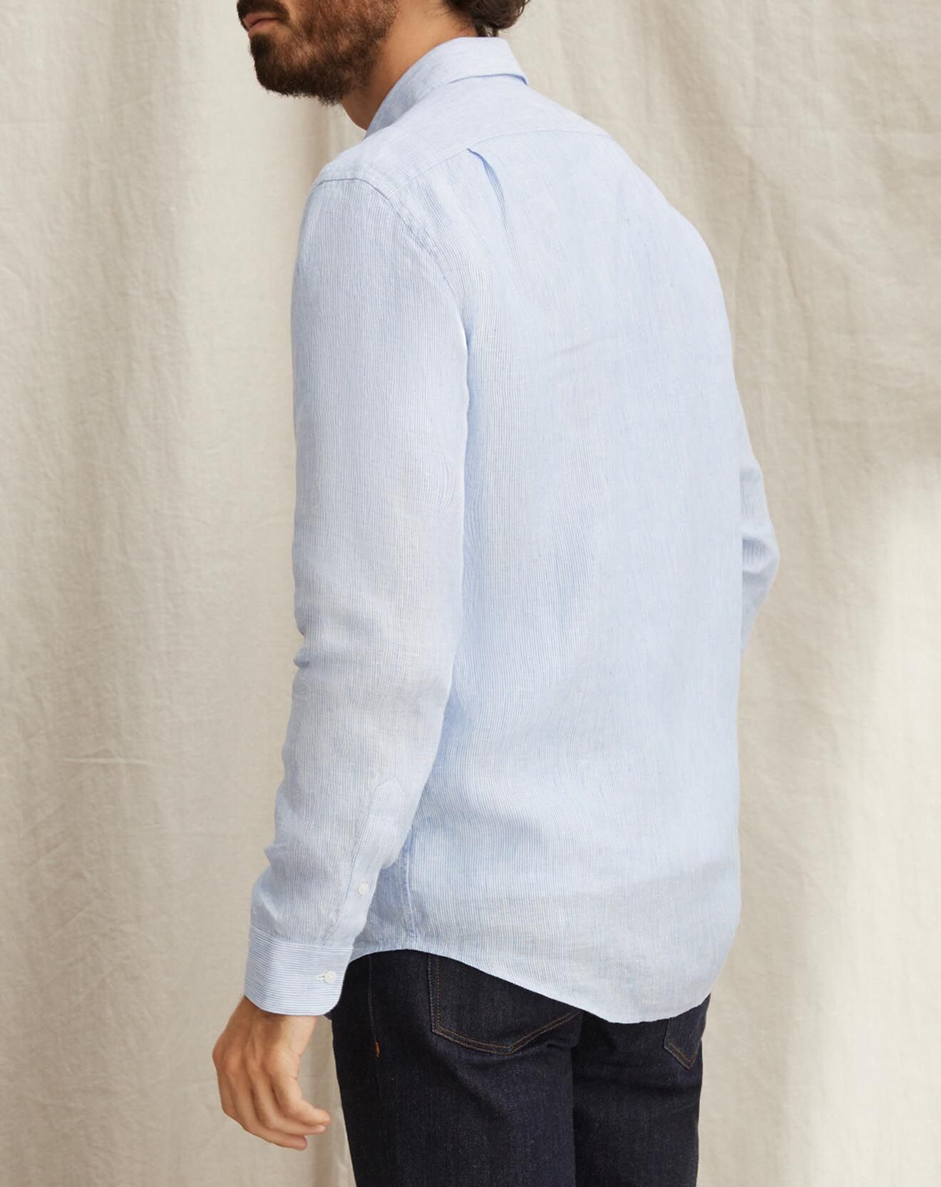 Cyrillus Chemise regular fit 100% Lin rayée bleu/blanc