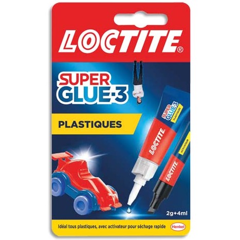 Colle pour plastiques Super glue3  Loctite - Tube de 2 g + 4 ml