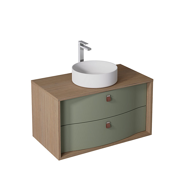 Meuble sous vasque à suspendre Havana fougère mat 2 tiroirs 90 cm