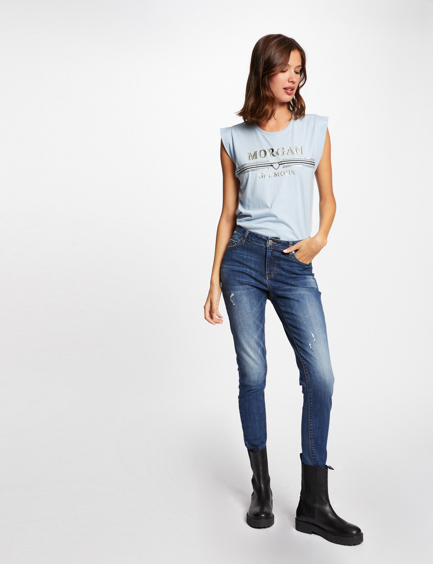 T-shirt manches courtes à inscription ciel femme - ciel