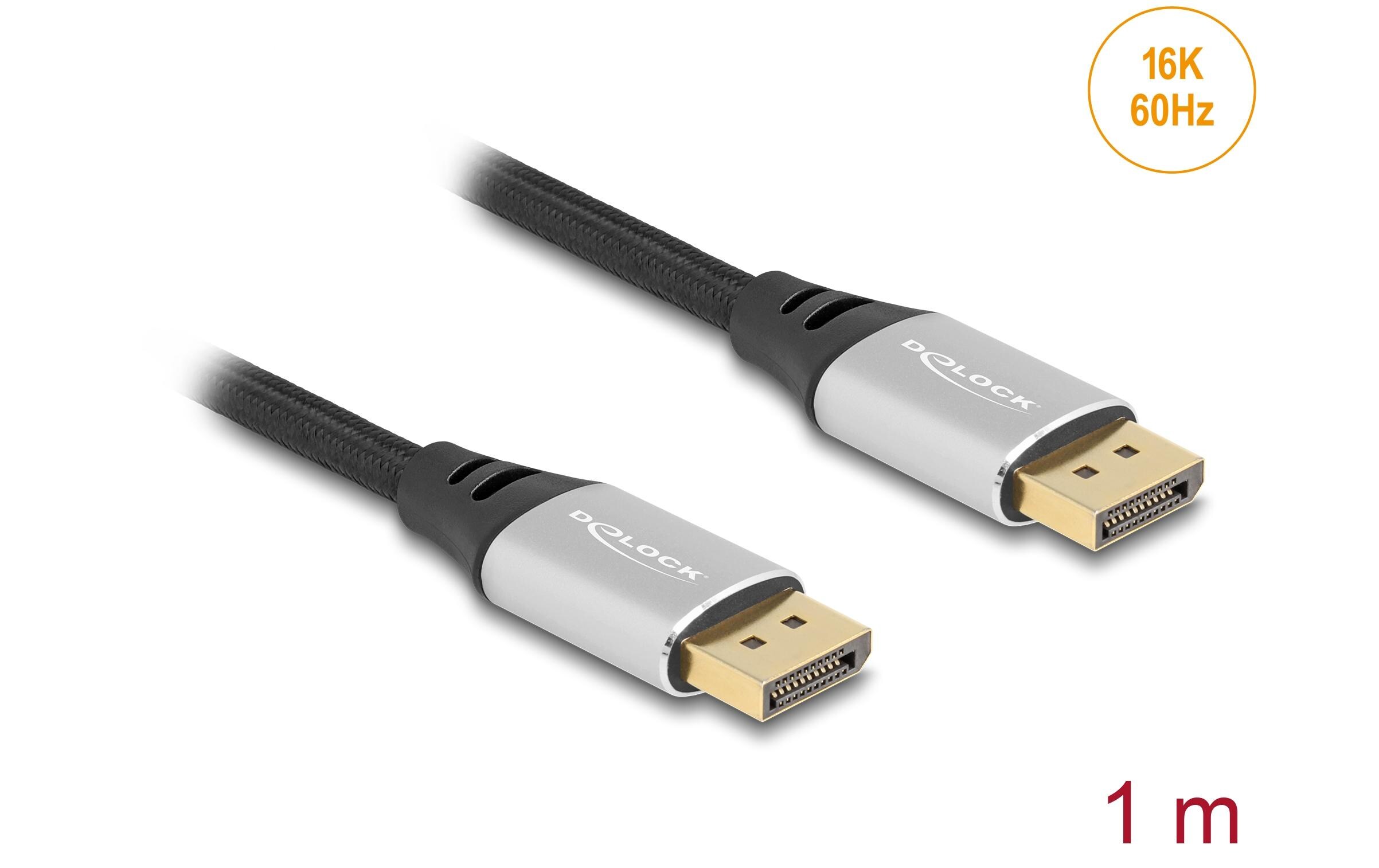 Kabel 16K 60 Hz DisplayPort - DisplayPort, 1 m, SilberDelock DisplayPort Kabel 16K 60 Hz 1 m silber Metall