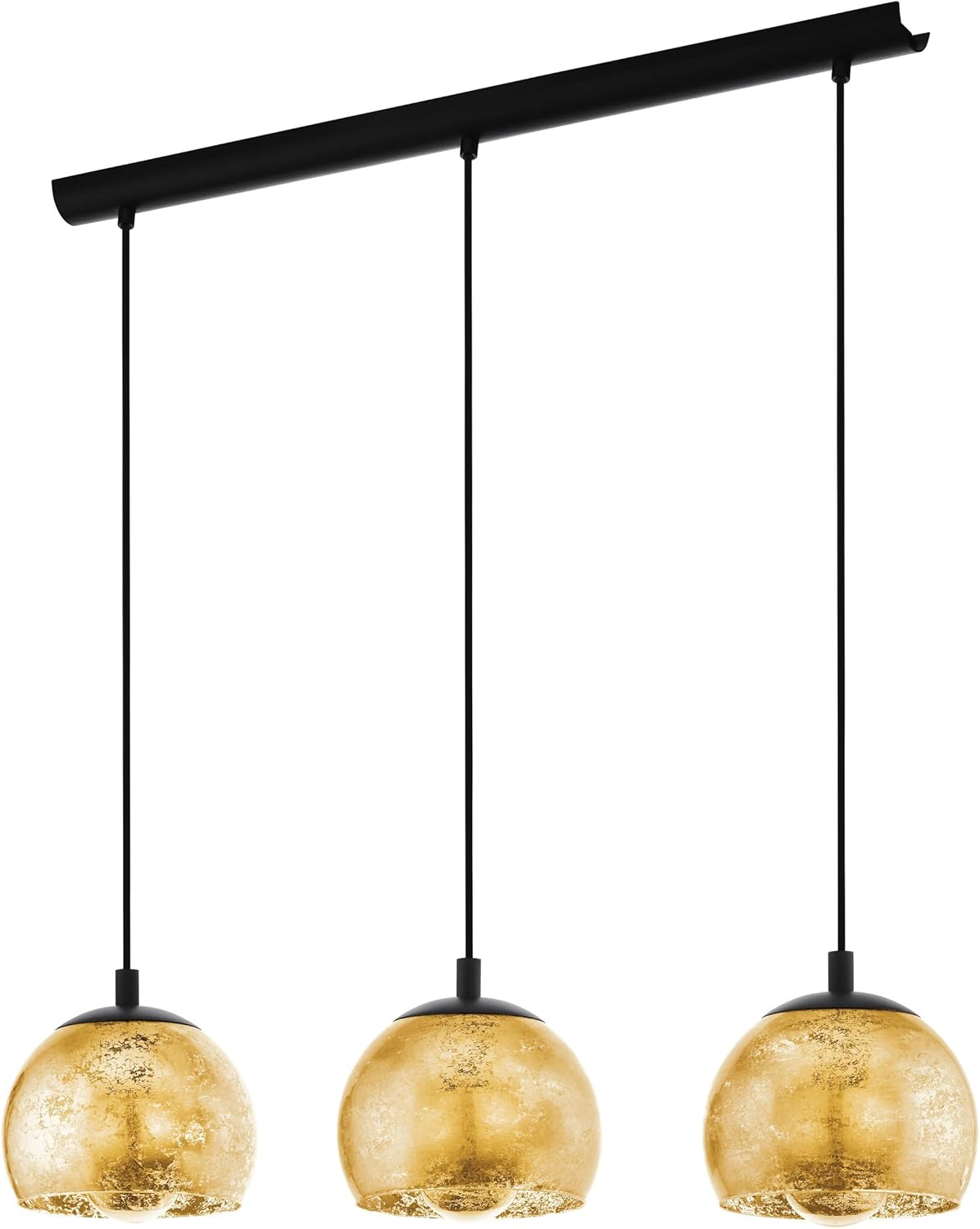 EGLO Hängelampe Alabraccin, 3-flammige Pendelleuchte Esstisch, Hängeleuchte aus Metall in schwarz und Glas in gold, Esszimmerlampe hängend, E27 Fassung, 78 cm