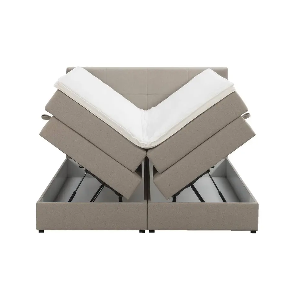 Boxspring met opbergruimte Liv geblokt - beige - 180x200 cm