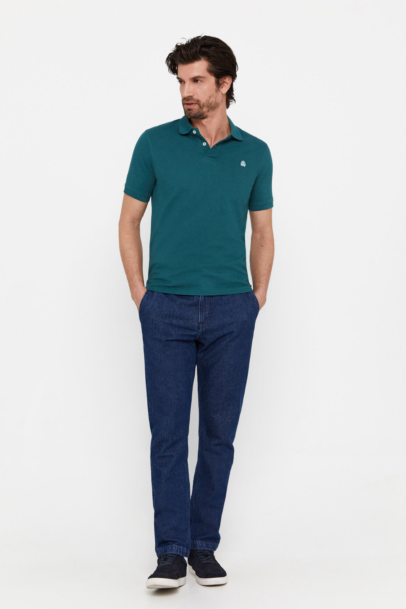 Polo básica de piqué slim - Verde escuro