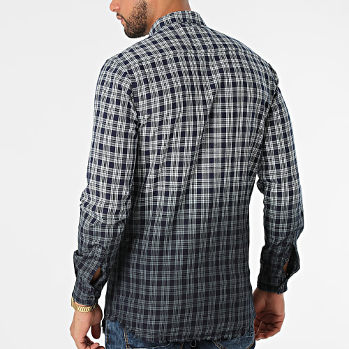 Chemise Manches Longues A Carreaux G1007 Bleu Marine Blanc