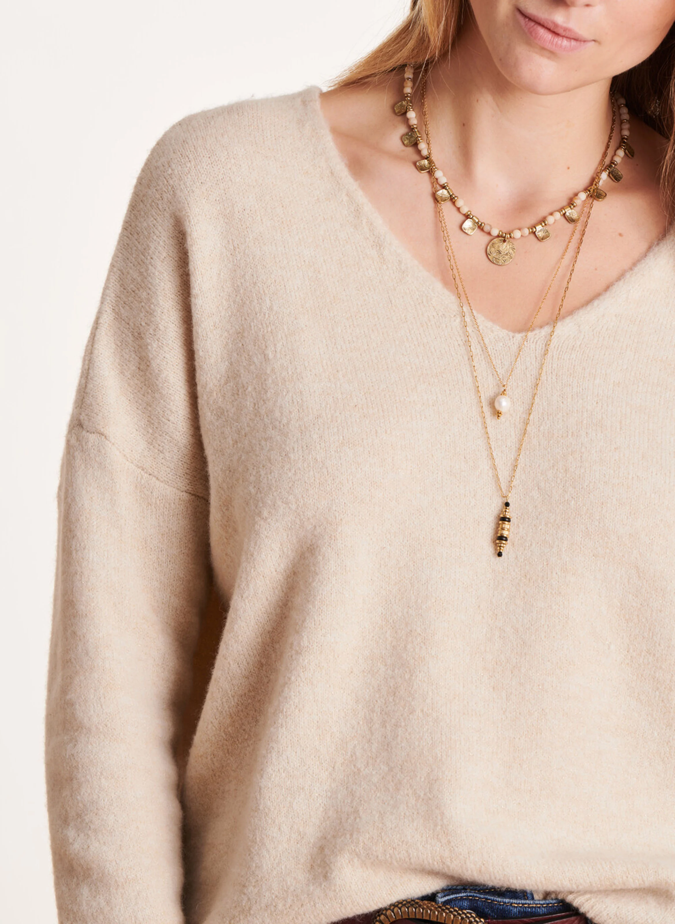 Pull col V| Blanc