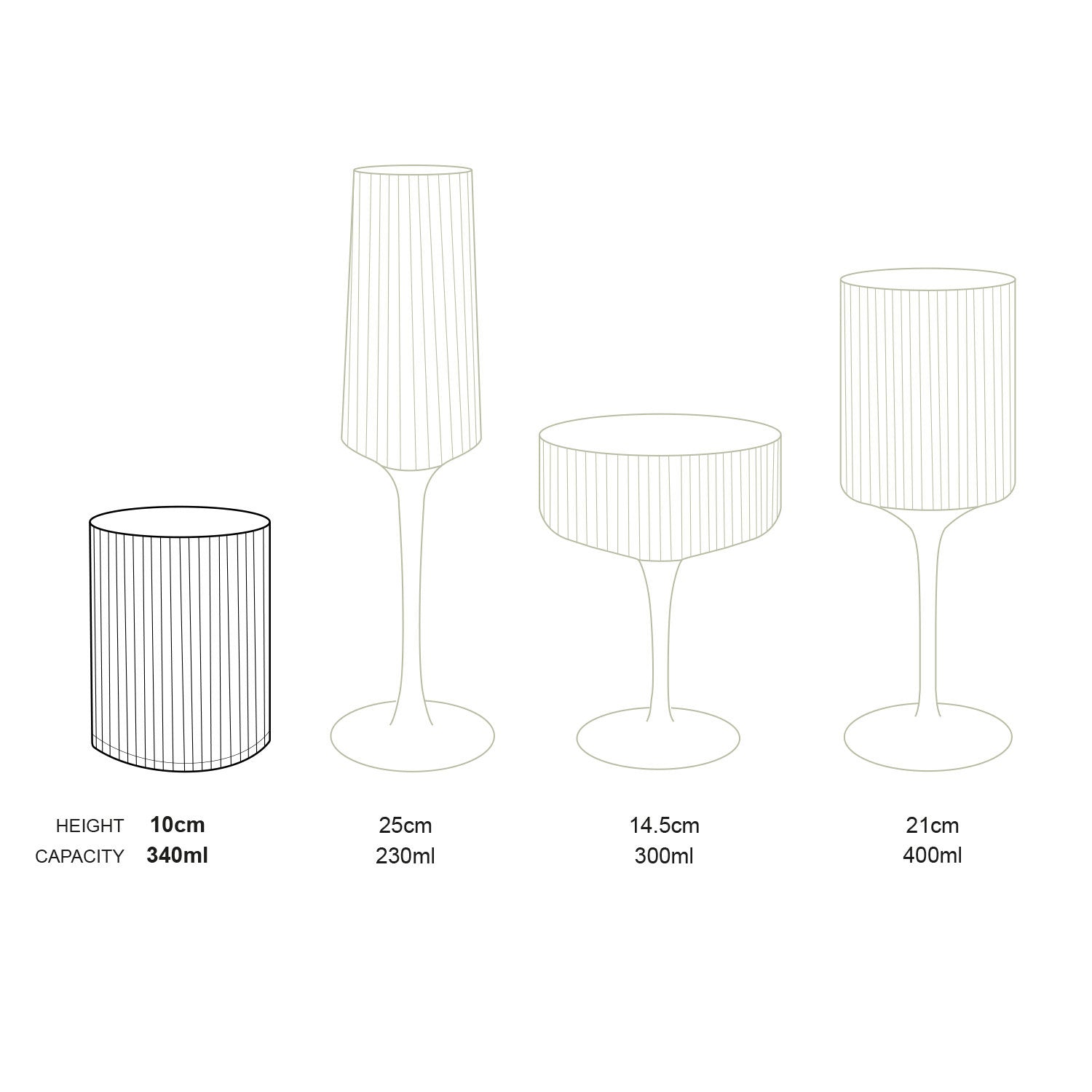 vtwonen Waterglazen set van 4 - 340ml - Gouden Rand