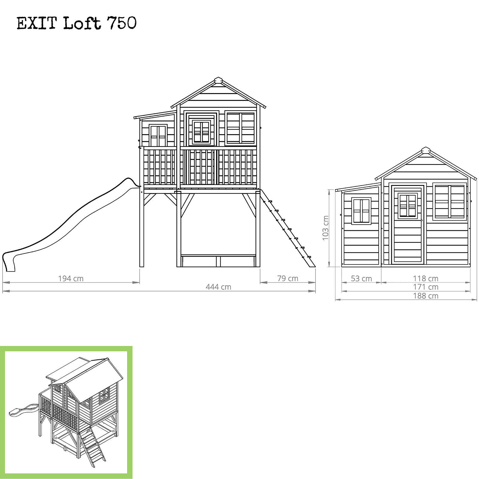 EXIT Loft 750 Loft 750 houten speelhuis - naturel