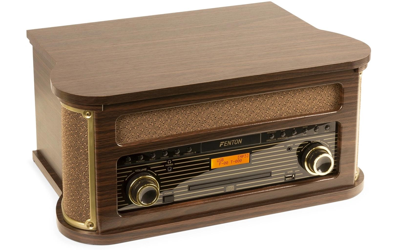 Plattenspieler Memphis Vintage Dunkelbraun<br>Retro Plattenspieler mit Radio, Bluetooth, Media-Player und Umwandlungsmöglichkeit für Schallplatten und Kassetten