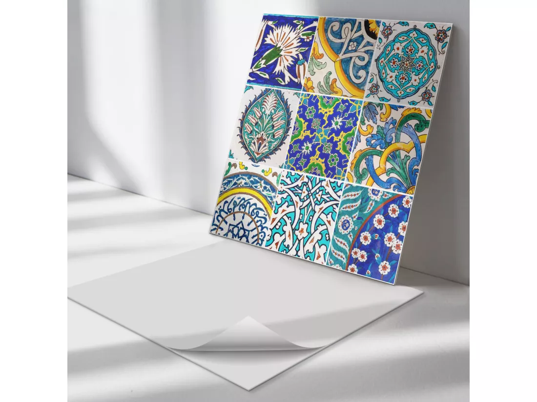 Panneaux muraux autocollants en vinyle imperméable - 4 x 50 x 50 cm - Motifs céramiques en mosaïque