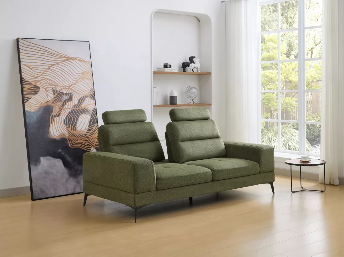 Canapé 3 places en tissu texturé vert avec dossier avance-recule UDALIO