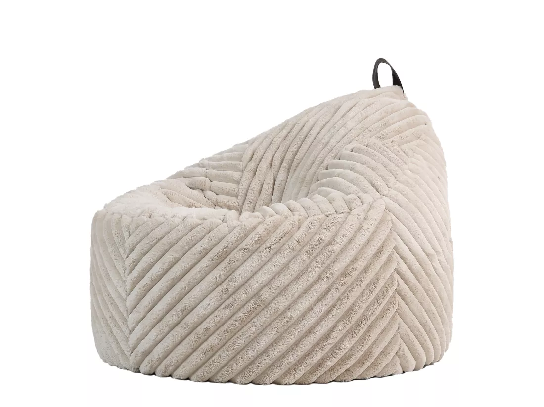 Pouf imitation fourrure côtelée beige/naturel - COCOON