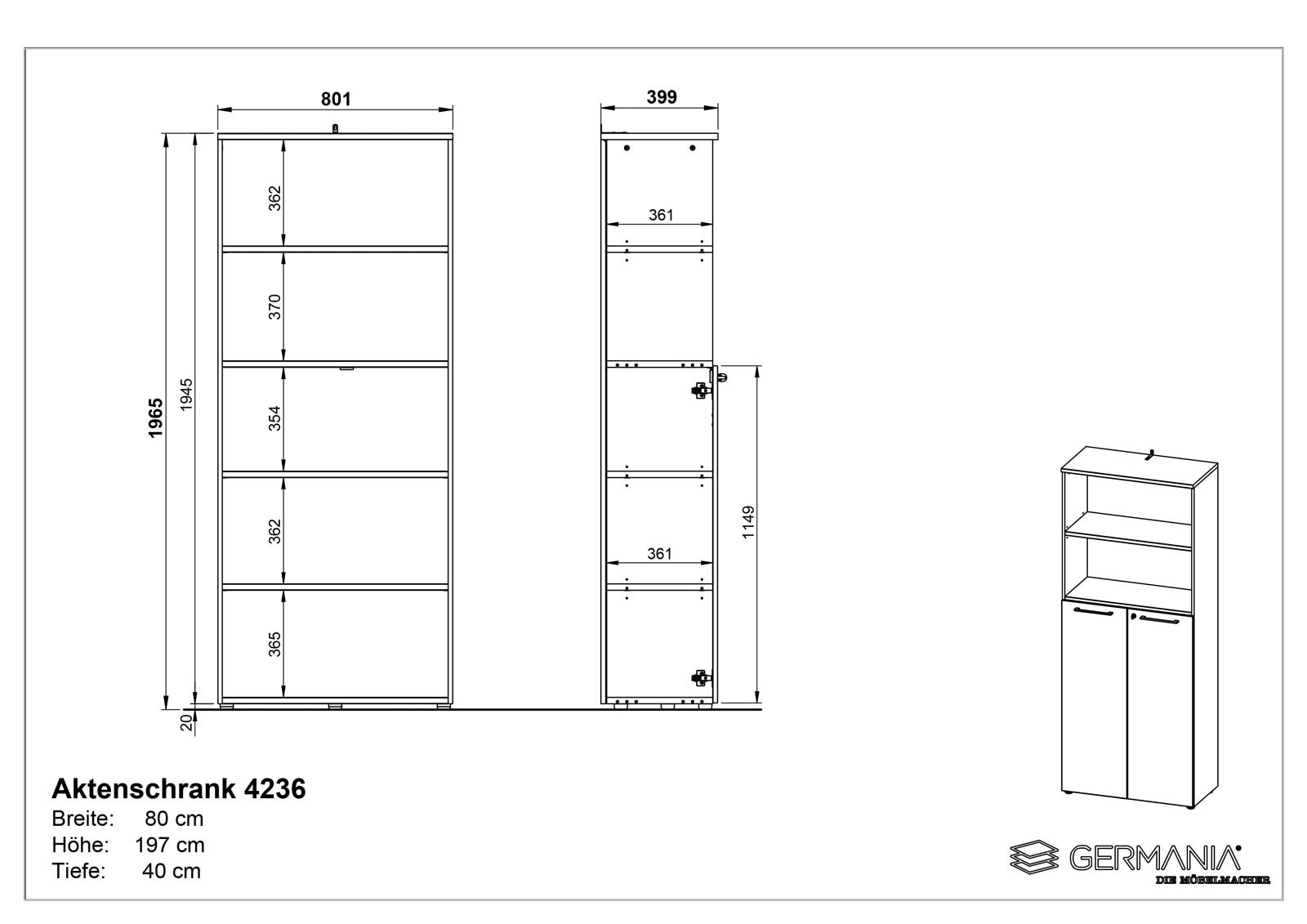 Aktenschrank ISORNO 80 cm Graphitgrau/ Eiche