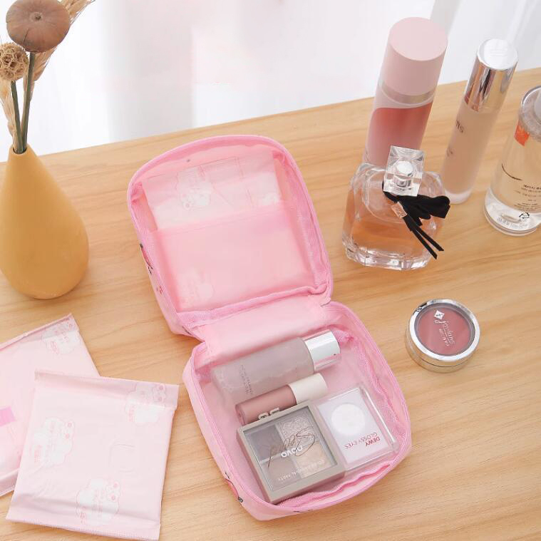 (13x13cm) Hygieneartikel Organizer Aufbewahrungs Necessaire für Binden / Slipeinlagen / Tampons - Rosa